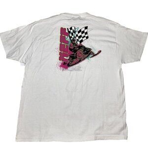 NEW NEFF Snow Mobile Racing Checkered Logo White Pink T-Shirt Tee Men's 2XL XXL